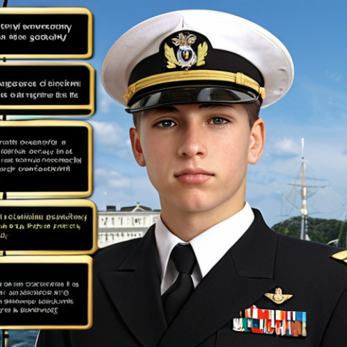 Home 4 **
A young naval officer progressing through the ranks, showcasing different uniform changes from Midshipman to Captain 1st rank. Display a visual representation of the naval career ladder, emphasizing dedication and years of service. Include a naval academy building in the background.
**
