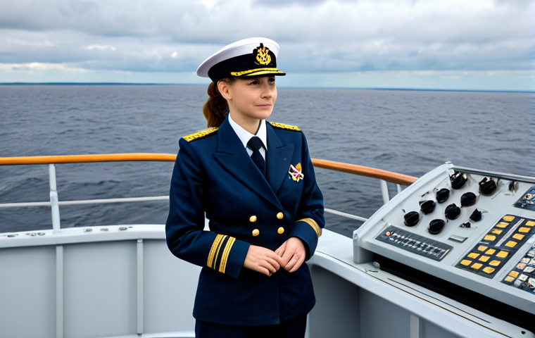 **
"A professional female naval officer, fully clothed in a crisp, dark blue uniform with gold accents, standing confidently on the bridge of a modern Russian Navy vessel. The bridge is filled with complex instruments and displays. Outside, a calm, gray Baltic Sea stretches to the horizon under a cloudy sky. Perfect anatomy, correct proportions, professional, modest, safe for work, appropriate content, fully clothed, family-friendly, high quality."
**