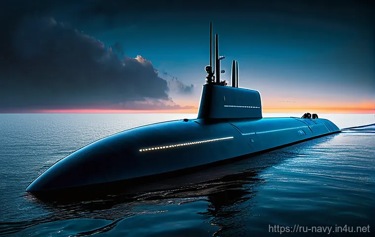 해군의 전력 증강 계획 - **A Futuristic Submarine and AUV Deployment:** A highly detailed, cinematic shot of a cutting-edge, ...