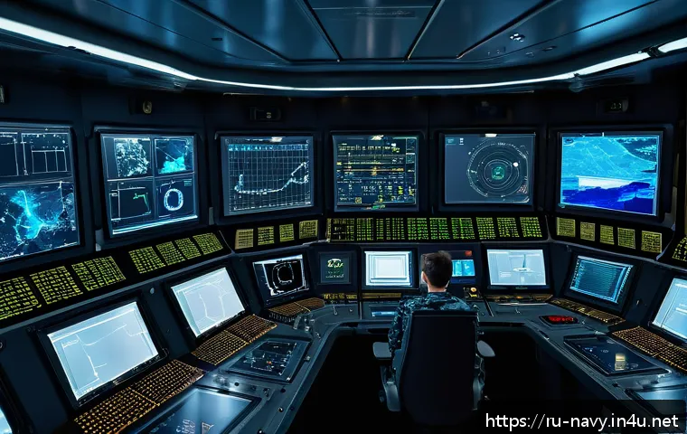 해군 함정 유지보수 및 정비 - A modern Russian naval frigate’s engine room showcasing advanced predictive diagnostic systems in ac...