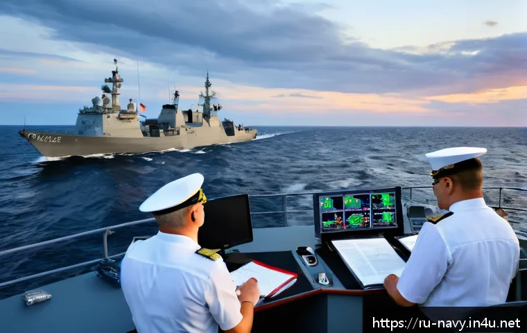 해군과 해양법 관계 - A detailed scene of a multinational naval fleet exercise in the Baltic Sea featuring warships from R...