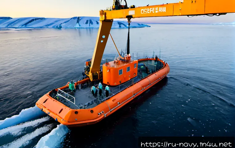 Home 17 해군의 해양 탐사 및 연구 활동 - Photorealistic Russian naval oceanographic research vessel in the Arctic Barents Sea, unmarked gray ...