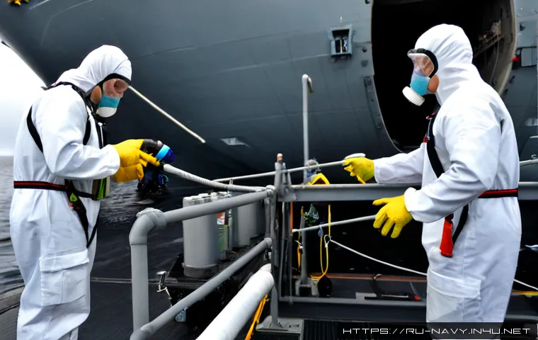 Home 17 해군의 화생방 방호 체계 - Photorealistic Russian naval crew conducting a chemical, biological, radiological and nuclear protec...